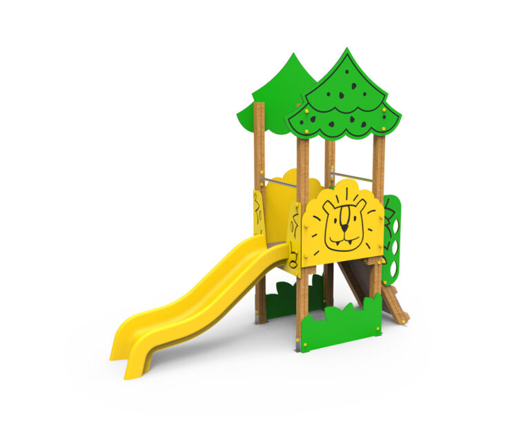 juego infantil selva una torre 900 mm con tobogán, parque infantil compacto altura 900 temática animales, estructura infantil pequeña serie Animalia selva, juego para niños pequeños con torre baja.