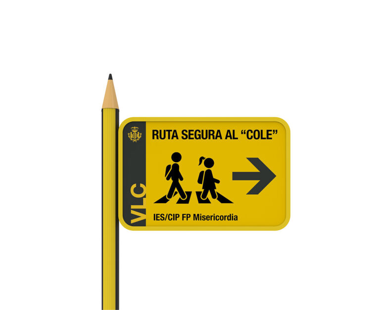 ruta segura al cole, ruta escolar, colecamins, ruta segura, ruta colegio, señal colegio, señal lápiz, señalización colegios, industrias saludes, señalización valencia, colegios valencia, ajuntament valencia, señales ajuntament valencia