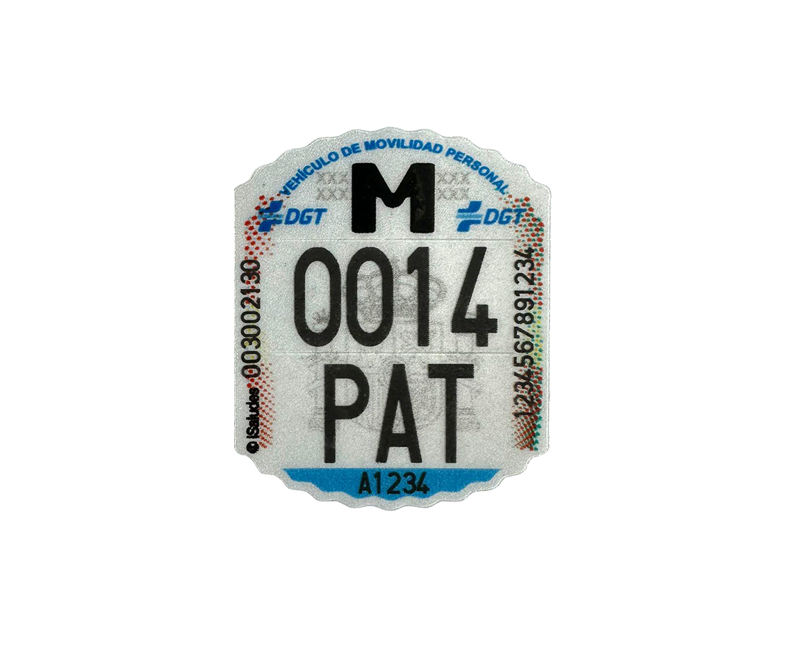 Distintivo Matrícula VMP iSaludes homologado dgt nuevo patinete distintivo