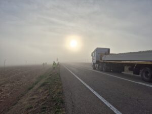 Sistema FuturaDAC de detección de animales en carretera instalado en Alcañiz, señal luminosa activada en la N-232