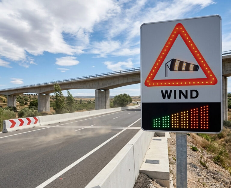 Señal, señal elctrónica, LED, electrónico, señal LED, señal viento, señal electrónica viento, señal viento en carretera, señal electrónica viento en carretera, detector de viento