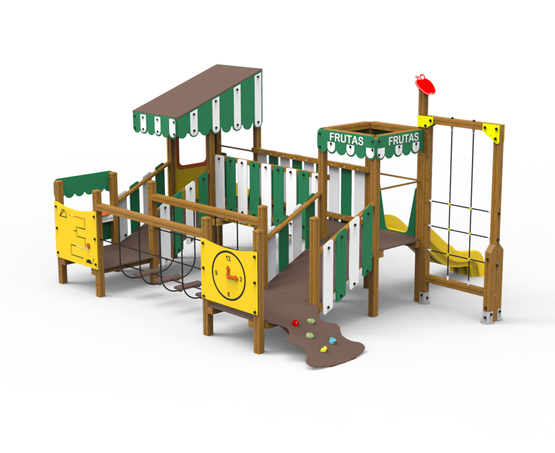 juego Granada, serie temática, serie frutas, nueva serie, casita frutería, saludes parques, parque infantil, juego inclusivo