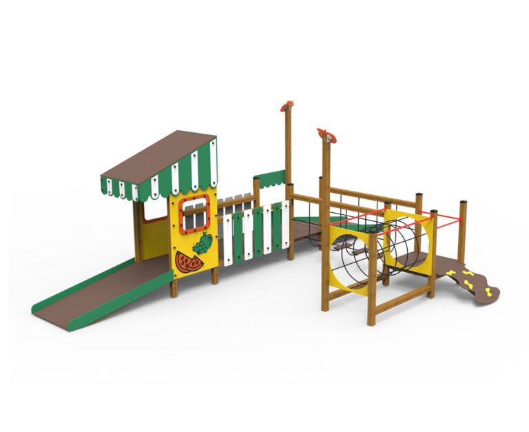 juego Llima, serie temática, serie frutas, nueva serie , casita inclusiva, casita frutería, saludes parques, parque infantil, juego inclusivo