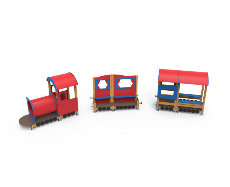 juego infantil tren con dos vagones parque infantil SI-314 parque infantil tren temático con vagones Saludes Parques estructura infantil tren con vagones juego simbólico