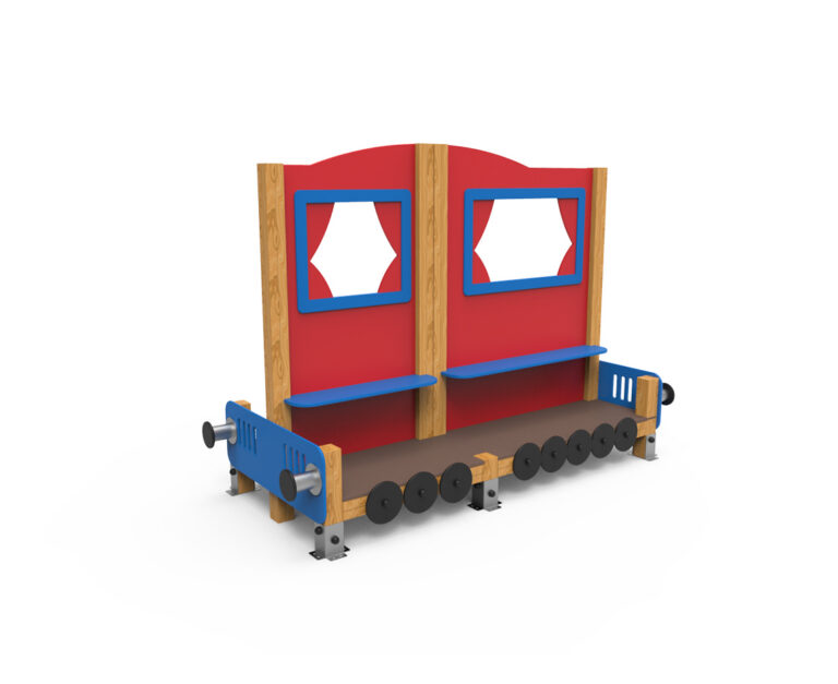 juego infantil tren con dos vagones parque infantil SI-314 parque infantil tren temático con vagones Saludes Parques estructura infantil tren con vagones juego simbólico