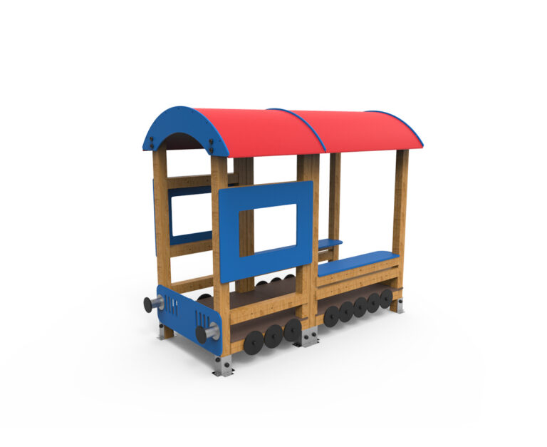 juego infantil tren con dos vagones parque infantil SI-314 parque infantil tren temático con vagones Saludes Parques estructura infantil tren con vagones juego simbólico