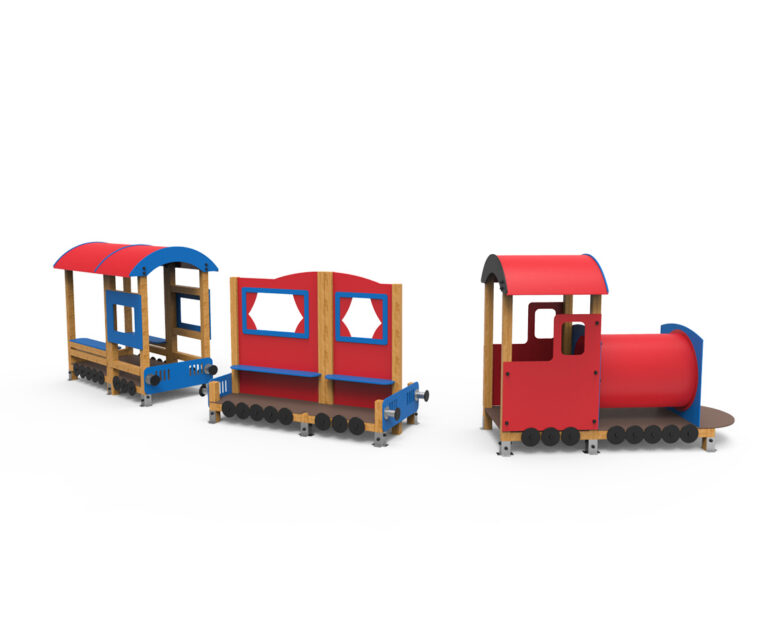 juego infantil tren con dos vagones parque infantil SI-314 parque infantil tren temático con vagones Saludes Parques estructura infantil tren con vagones juego simbólico