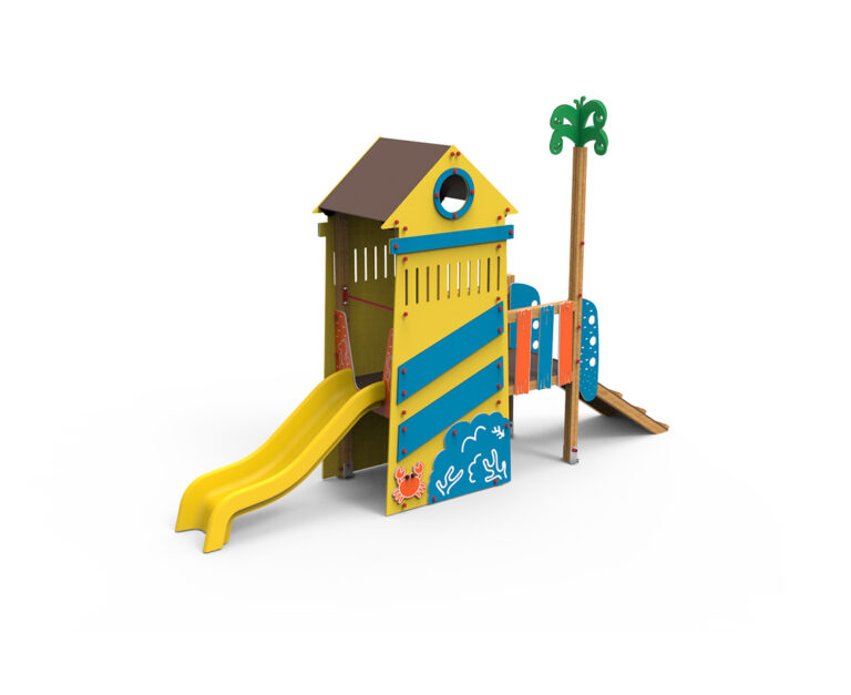 juego de playa, juego infantil, juego con palmera, juego veraniego. cangrejo, juego saludes parques, serie islas., faro,