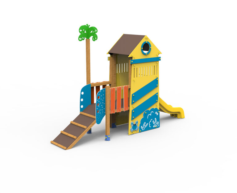 juego de playa, juego infantil, juego con palmera, juego veraniego. cangrejo, juego saludes parques, serie islas. faro