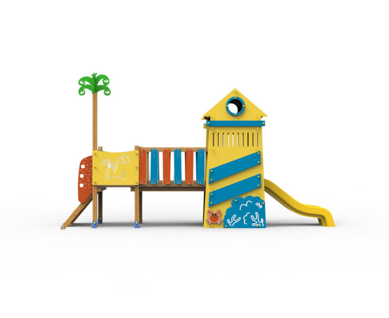 juego de playa, juego infantil, juego con palmera, juego veraniego. cangrejo, juego saludes parques, serie islas, faro