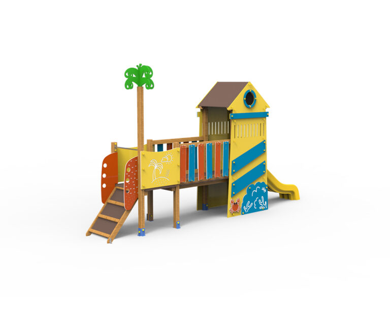 juego de playa, juego infantil, juego con palmera, juego veraniego. cangrejo, juego saludes parques, serie islas, faro