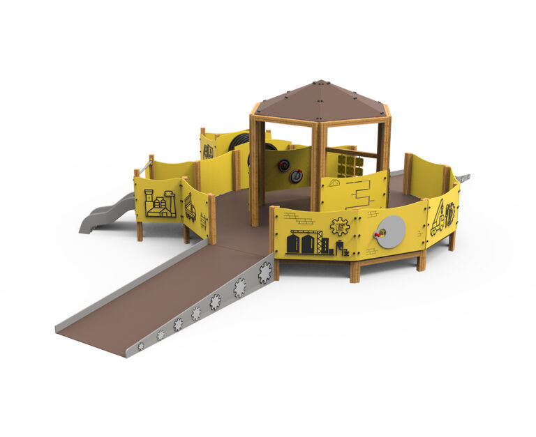 juego inclusivo, juego construcción, juego ingeniería, vehículos industriales, rampas inclusivas, juegos adaptados, saludes parques